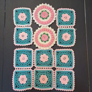 Vintage Rose Flower Hot Pad Trivets Raised Rosettes crocheted